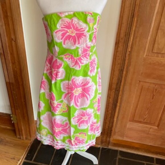 LILLY PULITZER Maui Punch Pink Green Strapless Dress 6 Vintage - Picture 7 of 17